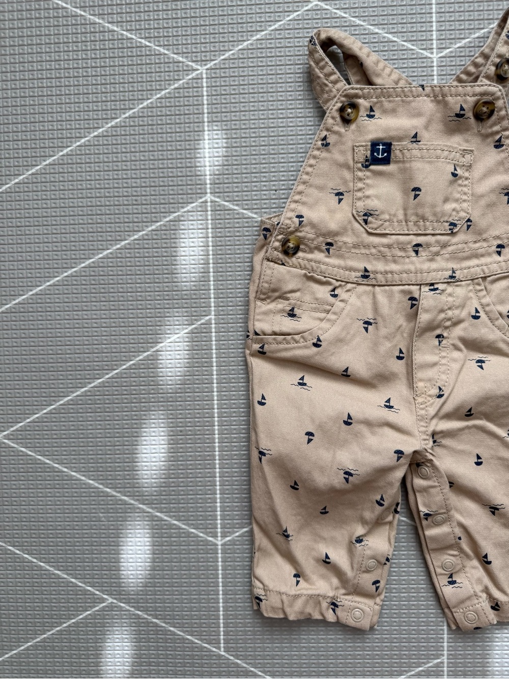 Carters|Baby boy Beige tan Ditsy Sailboat Print Overalls,Boho nautical Beachy•••